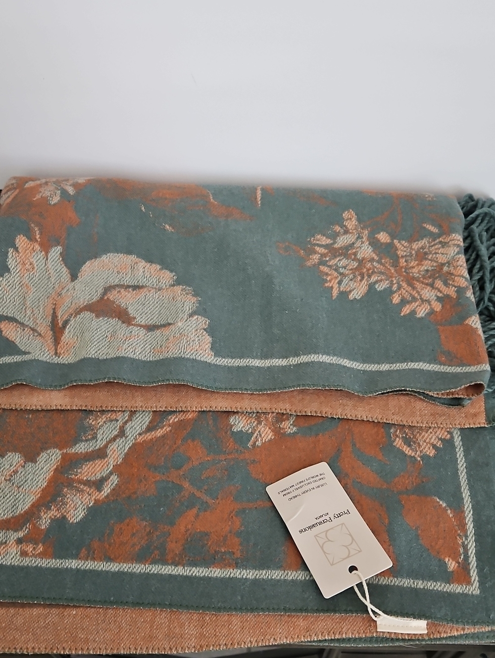 NWT Pretty Persuasions Teal and Rust Floral Jacquard Scarf